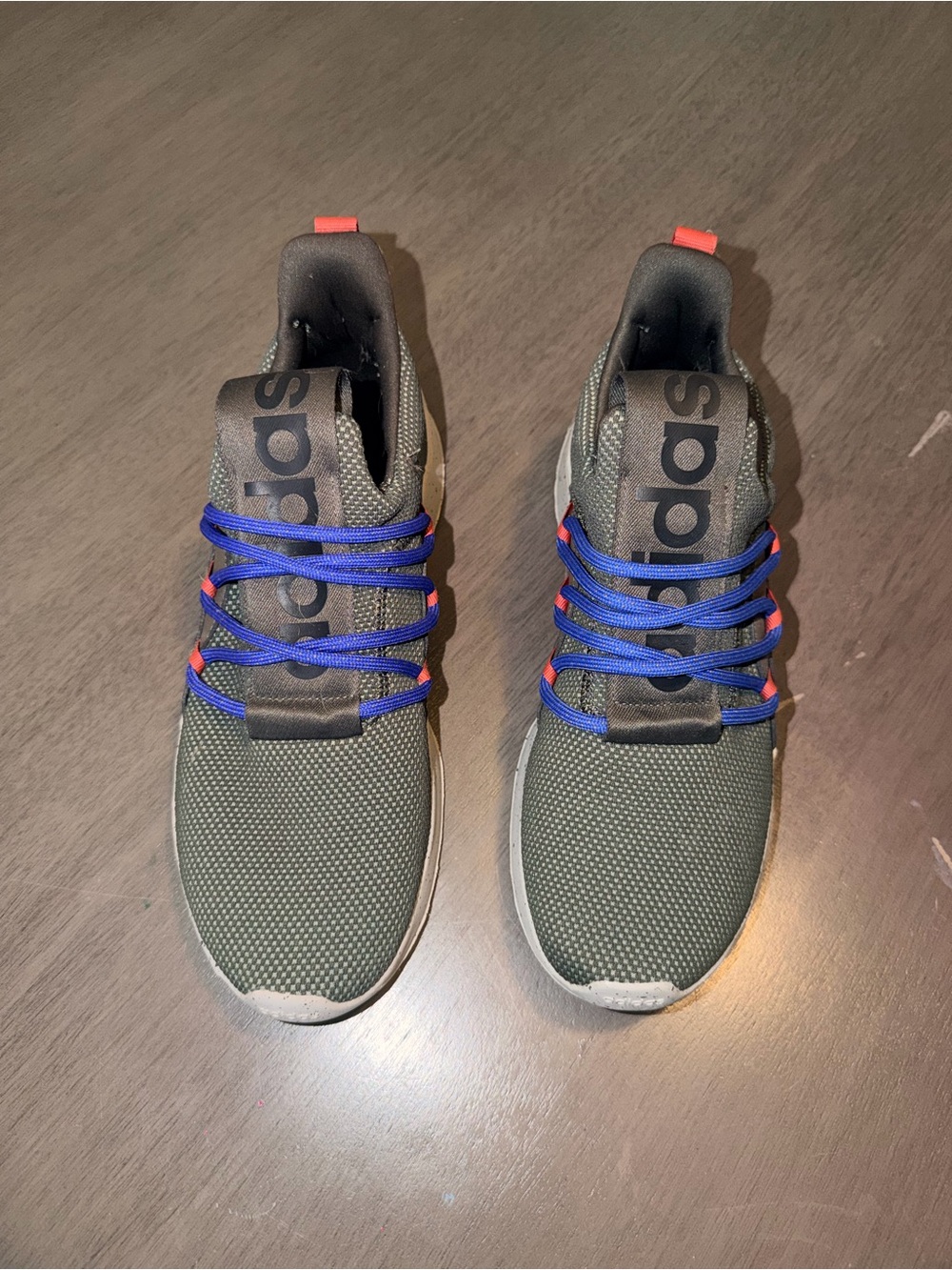 adidas Men’s Gray Mesh Sneakers with Blue Laces and Coral Accents